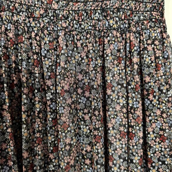 MAX STUDIO Floral Boho Midi Skirt Black Multicolor Smocked Waist Lined Flowy MED - Picture 2 of 7